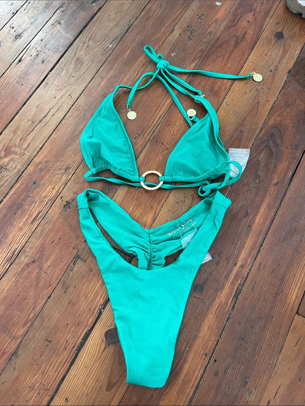 Kulanis Kinis green Ring-Accent Triangle Bikini Set